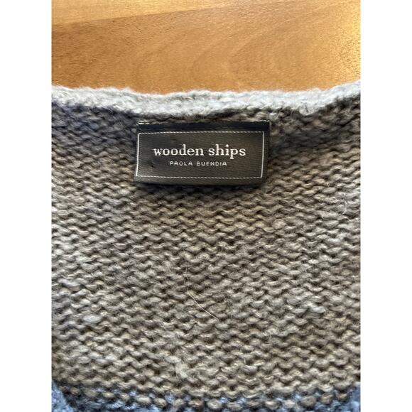 Wooden Ships Kaia Oversized Striped Fringe V-Neck Sweater Gray Blue Women's S/M - Picture 6 of 9